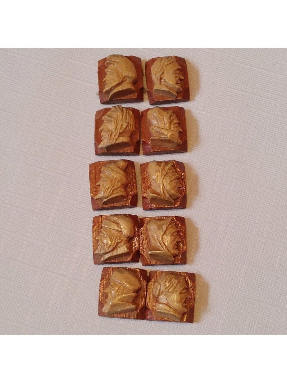 Vintage Wooden Face Beads Hand Carved Lot of 10